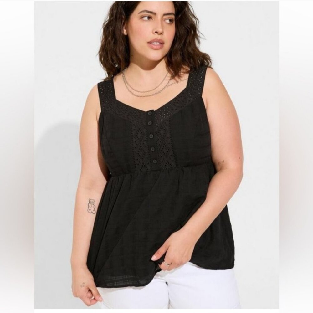 Torrid 5 Babydoll Cotton Window Pane Button Front Tank Top Shirt Blouse New NWT